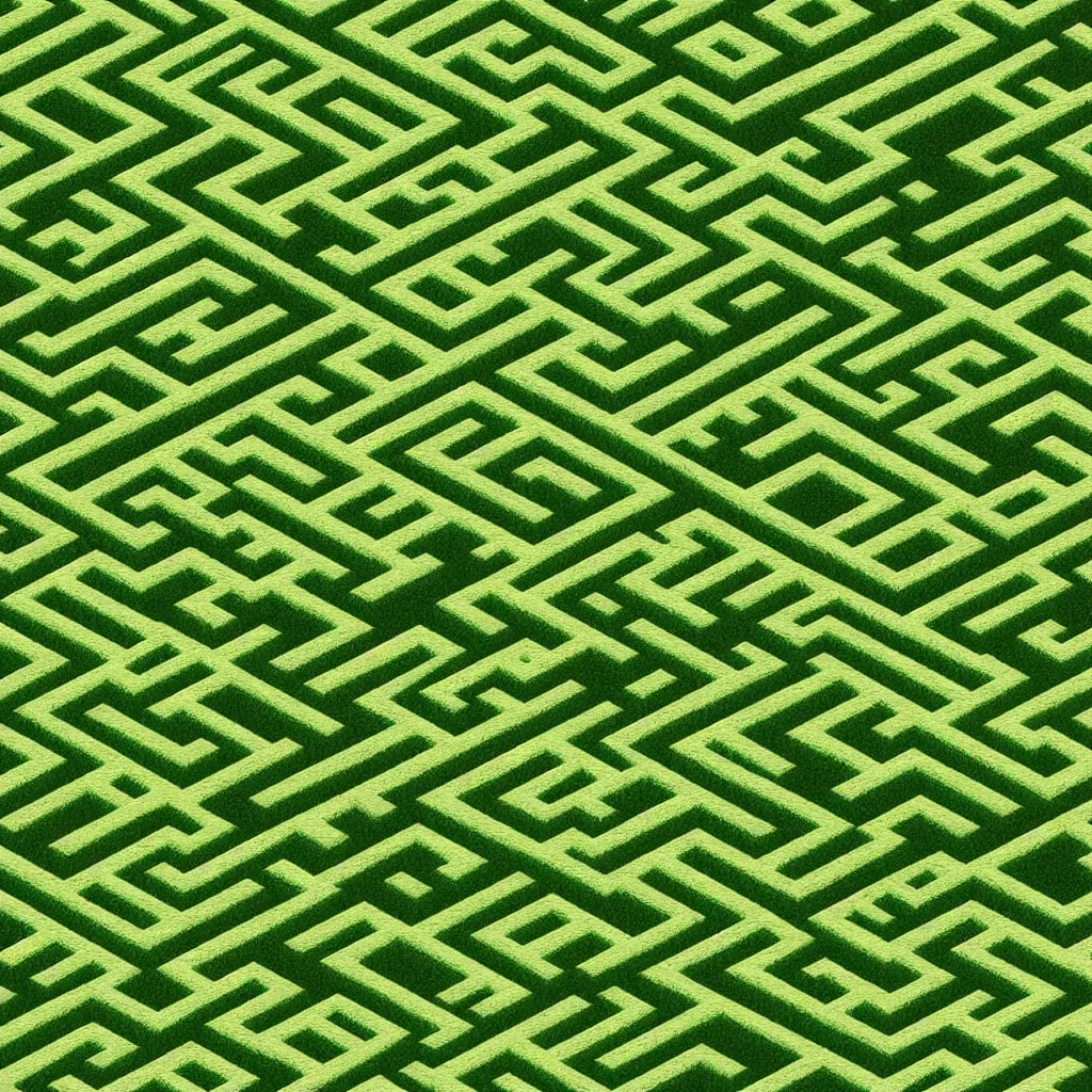 Image similar to wimmelbilder maze made of mowed lawn, isometric, very sharp