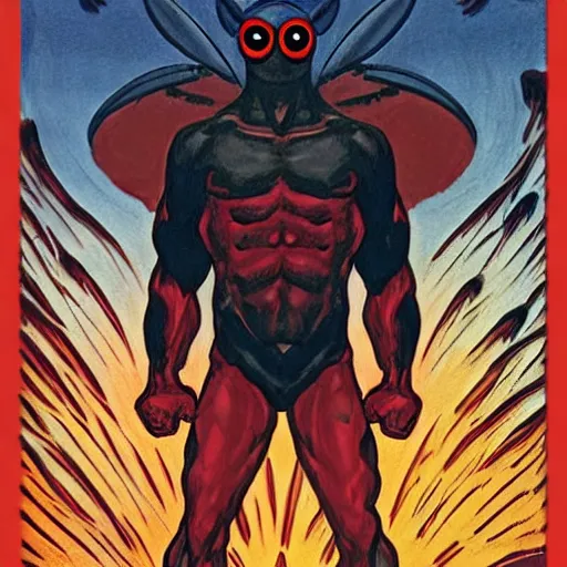 Image similar to ripped physique telekinesis man disguised as a mothman whilst wearing a fireman costume transmetropolitan jen bartel winslow homer darick robertson staedtler