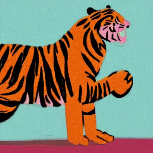 Image similar to “a cartoon of a tiger exercising”