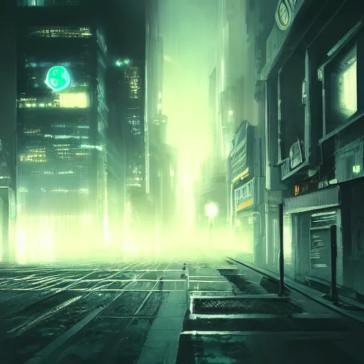 Prompt: atmospheric cyberpunk cityscape at night, volumetric neon lightning with fog, very detailed, 8 k, trending on artstation