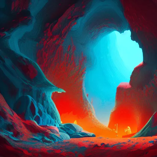 Image similar to A cave with new life coming out of it, vivid colors, artstation, negative space, bioluminescent, sharp focus