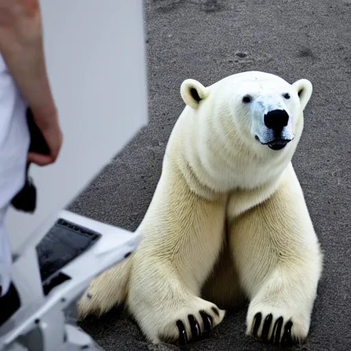 Image similar to a polar bear getting interrogated