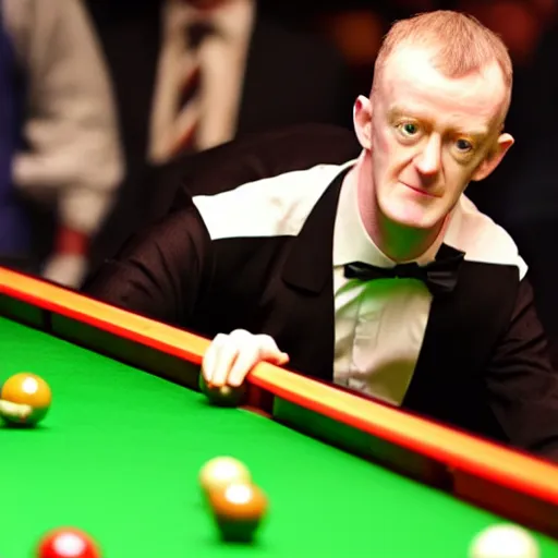 Image similar to snooker player Steve Davis potting an onion in the middle pocket of the snooker table with a snooker cue