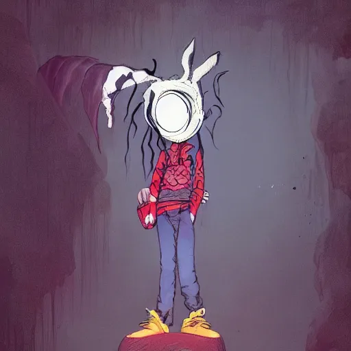 Prompt: billie eilish horror grunge loony toons style illustrated by Greg Rutkowski and dr seuss. Trending on artstation artstationHD artstationHQ 4k 8k