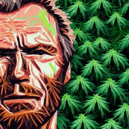 Prompt: portrait of clint eastwood made of plants, only cannabis, weed + + + + + + + + + + + + + + + +