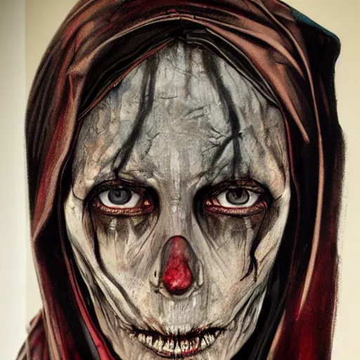 Image similar to detailed details photorealistic undead nun in silent hill in the style of bob peak and alex ross, gouache and wash paints color, detailed details facial and body and human and environments and proportionate, detailed 5 k details.