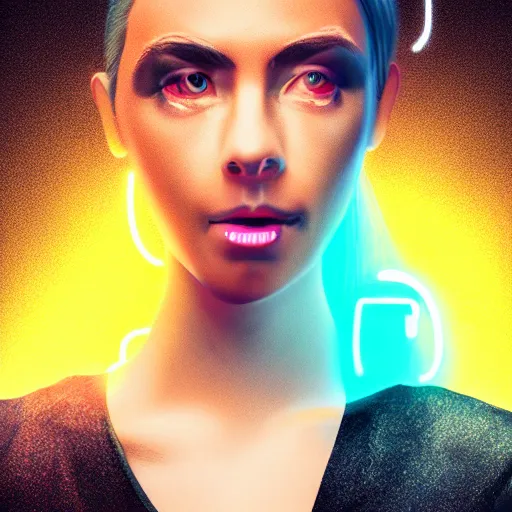 Image similar to digital artwork of woman wearing technological neon collar, cyberpunk art style, 4K, portrait,