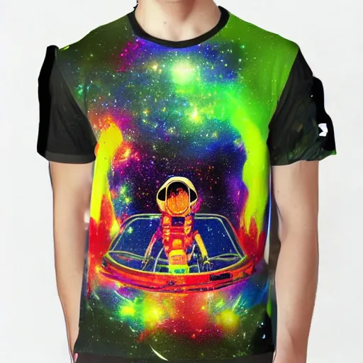 Prompt: astronaut tripping psychedelic trippy, graphic t - shirt design