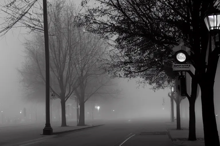 Image similar to washington main street, lonely, midnight, fog, no lights