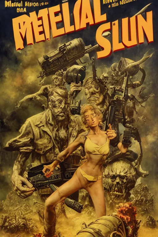 Prompt: Movie poster of Metal Slug , Highly Detailed, Dramatic, A master piece of storytelling, by frank frazetta, ilya repin, 8k, hd, high resolution print