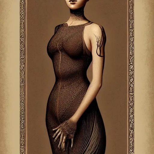 Image similar to wearing a full tight curvy long dress female, soft painting of curiosities and illusions, perfectly detailed linework, symmetrical accurate intricate sensual features, highly detailed, artstation, sharp focus, tom bagshaw
