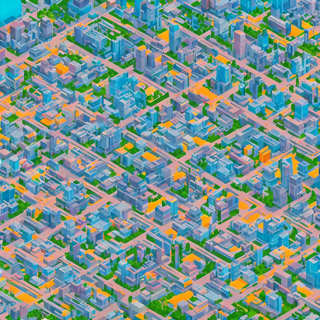 Prompt: isometric view of a utopian city by james gilleard, textured, detailed, beautiful, 8 k wallpaper