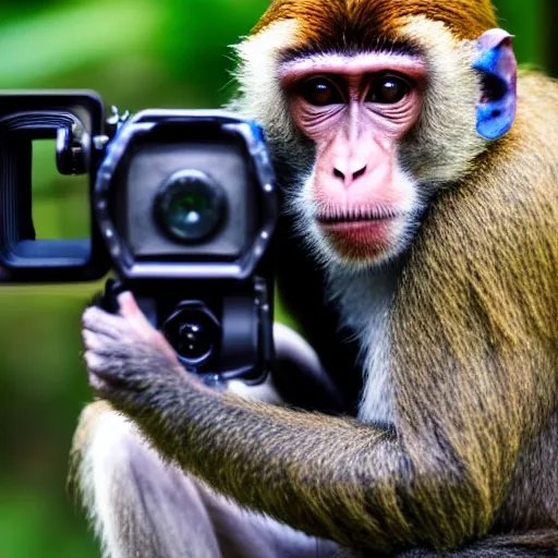 Image similar to Portrait of a monkey holding a camera