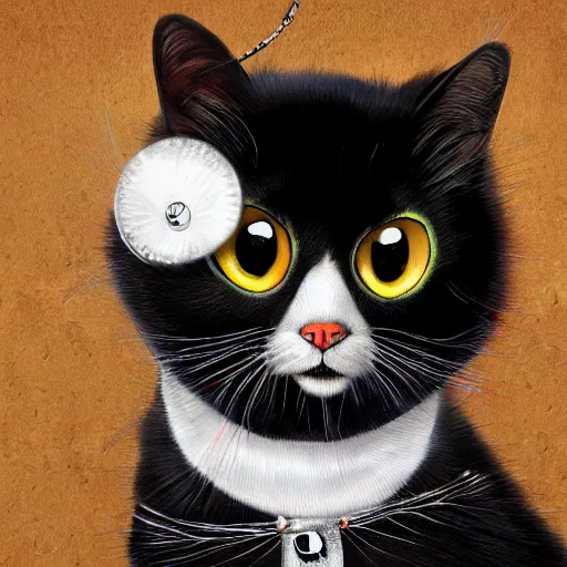 Prompt: queen tuxedo cat, digital art, hyperdetailed, 4k, featured on artstation