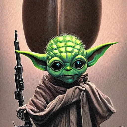 Image similar to detailed painting of a cute baby yoda that looks like a xenomorph, in the style of h r giger and wayne barlowe