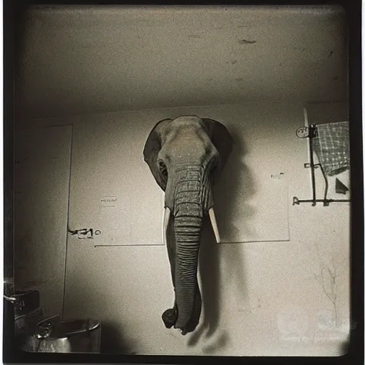 Prompt: a kitchen with an elephant's foot chernobyl, polaroid photo, perfect photo, photo pinterest