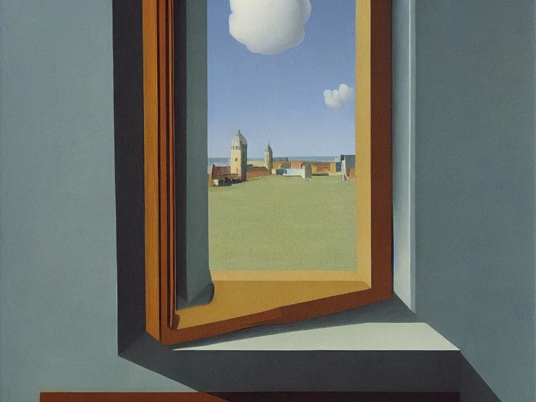 Prompt: window in the wall, painting by rene magritte, high detail, high resolution