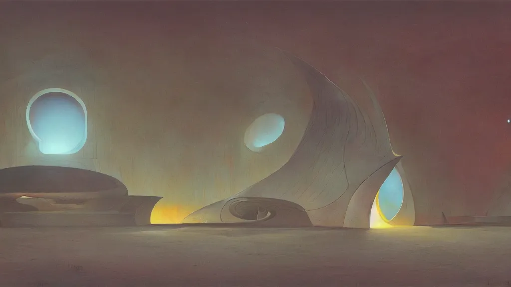 Image similar to otherworldly atmosphere of emissary space by arthur haas and bruce pennington and john schoenherr, cinematic matte painting buildings by zaha hadid and james turrell