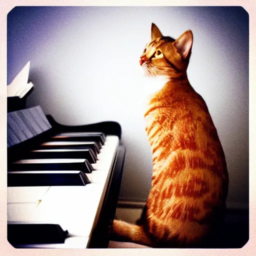 Prompt: “ cat sitting on piano, professional photography ”