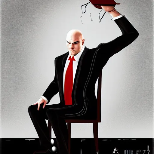 Image similar to agent 4 7 from hitman wearing headphones while playing a piano, digital art, dark fantasy, concept art