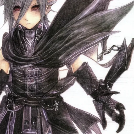 Image similar to a mage from final fantasy 14 drawn by Yoshitaka Amano,