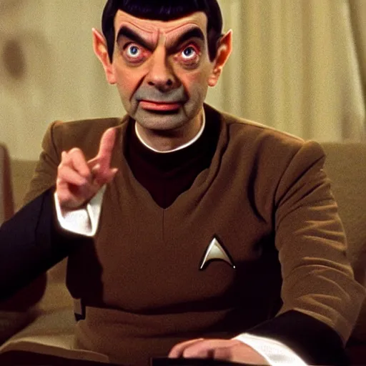 Image similar to Movie still of Mr. Bean as Spock from Star Trek