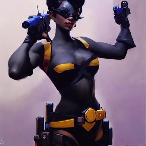 Prompt: greg manchess portrait painting of domino as overwatch character, medium shot, asymmetrical, profile picture, organic painting, sunny day, matte painting, bold shapes, hard edges, street art, trending on artstation, by huang guangjian and gil elvgren and sachin teng