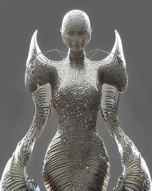 Image similar to a highly detailed metahuman 4 k close up render of an alien goddess bella hadid monument in iris van herpen dress armor schiaparelli in diamonds crystals swarovski and jewelry iridescent in style of alphonse mucha gustav klimt trending on artstation made in unreal engine 4