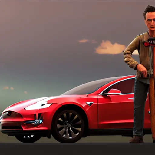 Prompt: woody guthrie driving a tesla, photo realistic, photograph, 3 5 mm, octane render, trending on artstation