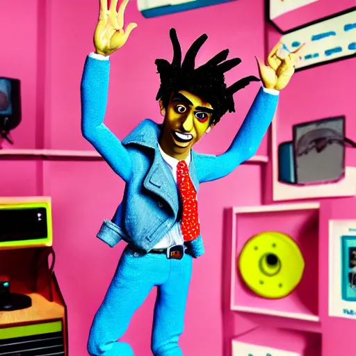 Image similar to a cartoon claymation full body sculpture of Playboi Carti, in the style of Robot Chicken