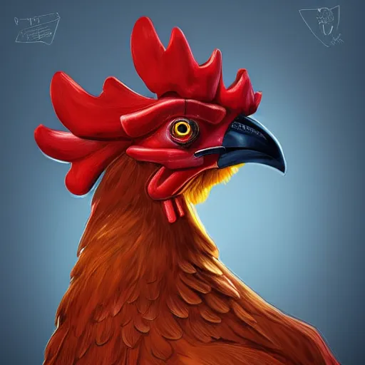 Prompt: a portrait of a robotic rooster wearing a hoodie, artstation, illustration