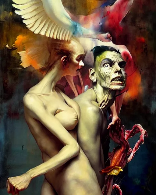 Prompt: angel versus devil, transhumanist speculative evolution, in the style of adrian ghenie, esao andrews, jenny saville, ( ( ( edward hopper ) ) ), surrealism, dark art, by david cronenberg, mariko mori