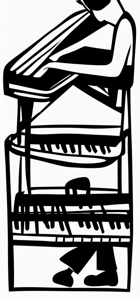 Image similar to fine line vector illustration of a very tiny white line pianist, blank black background, no detail, simple art,