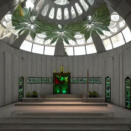 Image similar to solarpunk chapel