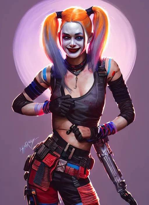 Image similar to portrait of apex legends harley quinn, intricate, elegant, glowing lights, highly detailed, digital painting, artstation, glamor pose, concept art, smooth, sharp focus, illustration, art by artgerm and greg rutkowski, artey freytag