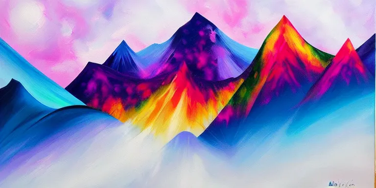 Prompt: a beautiful hyperrealistic abstract acrylic painting of mountains made of nebula with vibrant colors on a white background geometric brushstrokes by viktoria lapteva