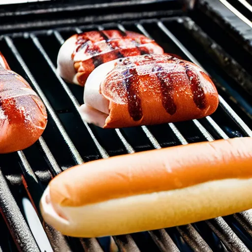 Prompt: white cartoon seal wearing green ski mask cooking hotdogs on the barbecue grill, 8k