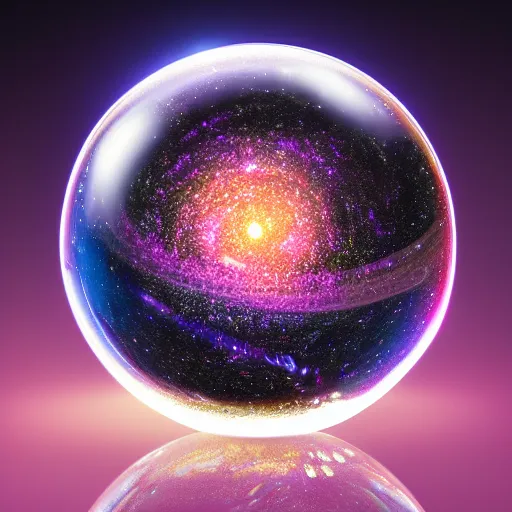 Prompt: photograph of a crystal ball containing a galaxy, hyper detailed, photorealistic, 4k, sheen on glass