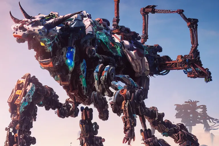 Image similar to longleg machine mecha animal beast robot of horizon forbidden west horizon zero dawn bioluminiscence global illumination ray tracing hdr fanart arstation by sung choi and eric pfeiffer and gabriel garza and casper konefal