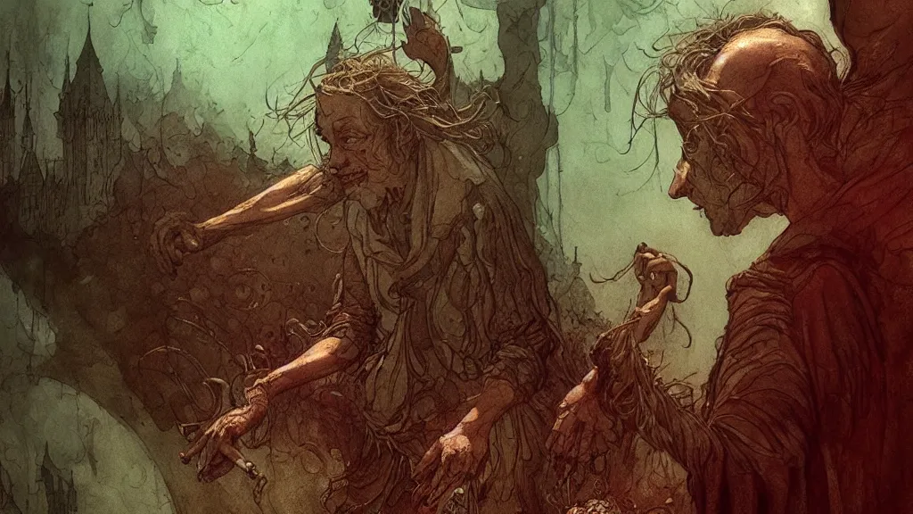 Prompt: a person conjuring!!! an image!!! from of noise!!!, by arthur rackham, marc simonetti, and diego gisbert llorens, cinematic closeup!!, accurate facial details, colorful, intricate, chaotic, fantasy realism, hopeful, 8 k render, volumetric lighting