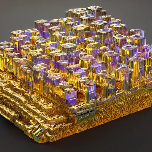 Prompt: an intricate complex bismuth!! mineral, hyper detailed, 8k, octane render, sparkling, shimmering, glistening, masterpiece