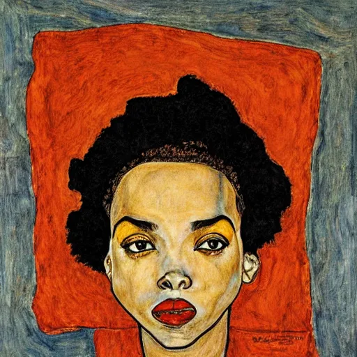 Image similar to portrait of lauryn hill by egon schiele in the style of egon schiele