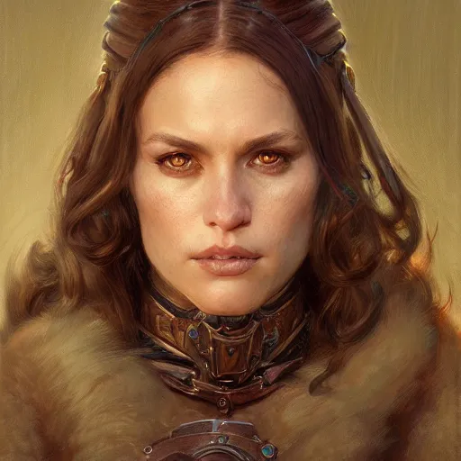 Image similar to lauren as a realistic d & d fantasy character, closeup portrait art by donato giancola and greg rutkowski, vintage retro, realistic face, digital art, trending on artstation, symmetry!!