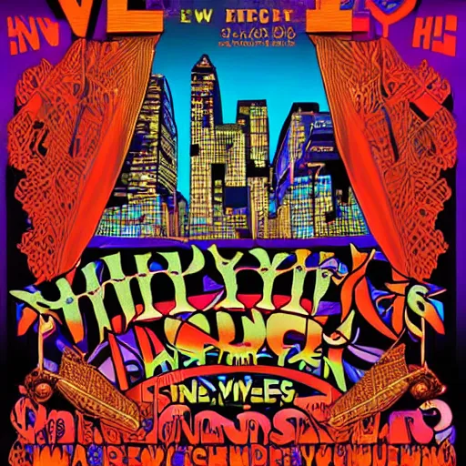 Prompt: highly detailed concert poster for a phish concert on new years eve at madison square garden in new york city