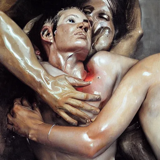 Image similar to lovers, skin, close up, by jenny saville