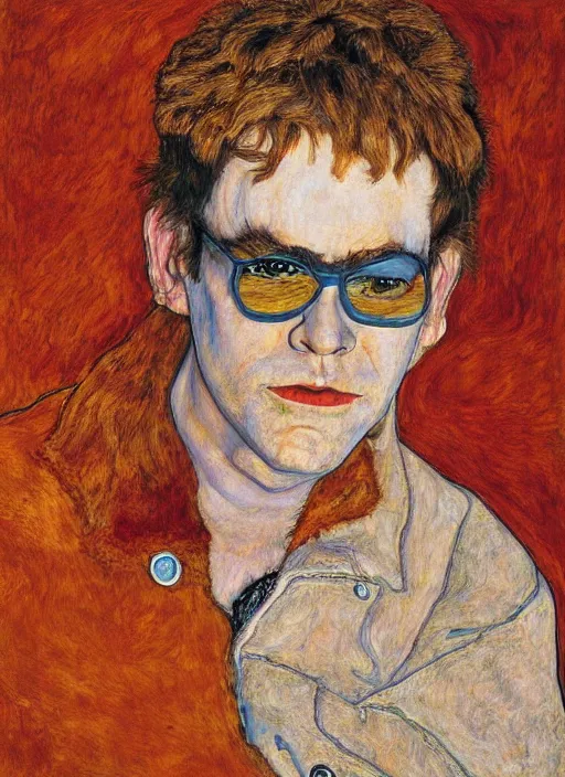 Prompt: portrait of elton john in a golden hour lighting, painted by egon schiele, 8 k extremely realistic and highly detailed