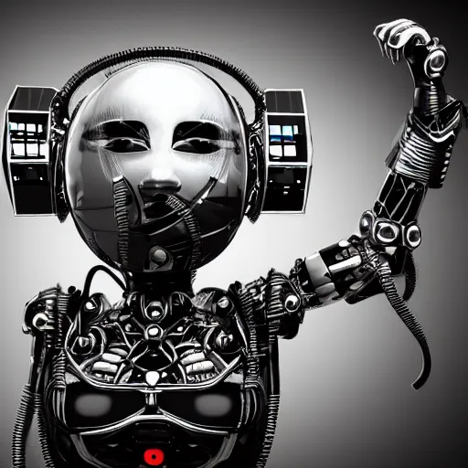 Prompt: cybergoth roboto with wires and connections .n8