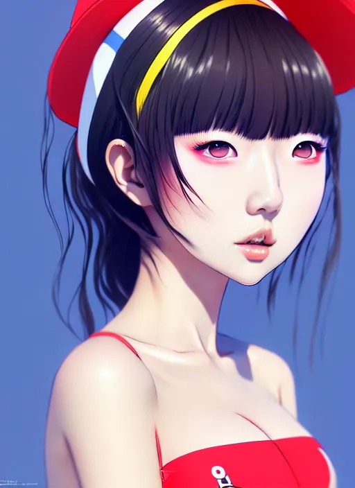 Prompt: ulzzang korean girl wearing two - piece swimsuit portrait, ilya kuvshinov, anime, pixiv top monthly, trending on artstation, cinematic, danbooru, zerochan art, kyoto animation