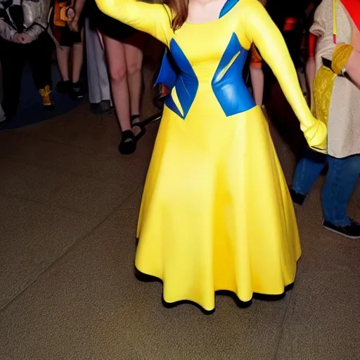 Prompt: emma watson cosplay of pikachu, yellow, hot, thunder, gorgeous