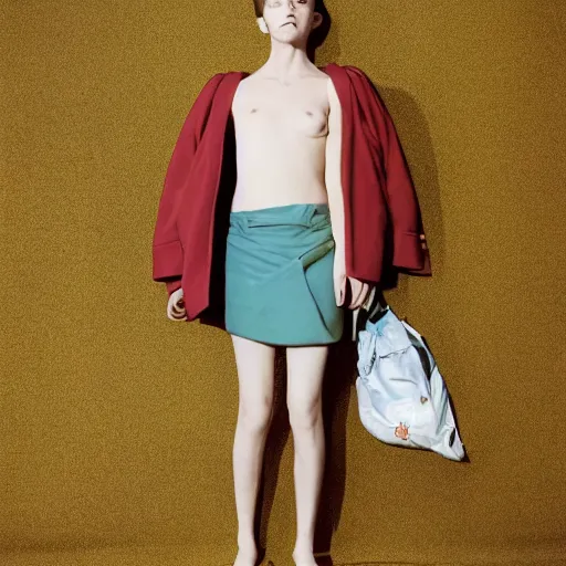 Image similar to realistic photoshooting for a new balenciaga lookbook, color film photography, portrait of a beautiful woman, by photo in style of Tyler Mitchell, wes anderson, Julia Hetta, Tim Walker, Petra Collins, 35mm,